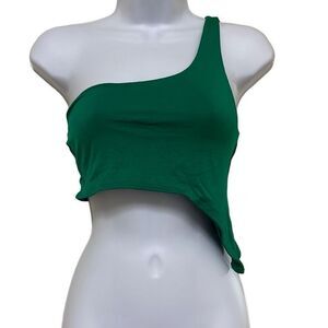 Naked Wardrobe Green One Shoulder Asymmetrical Crop‎ Top Tank Top NWT Party Club